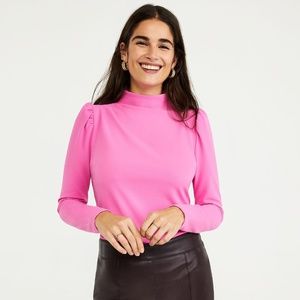 Ann Taylor Petite Mock Neck Puff Sleeve Top